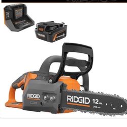 RIDGID 18V Brushless 12 in. Electric Battery Chainsaw with 6.0 Ah MAX Output Battery and Charger