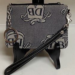 dooney & bourke canvas DB donegal crest wristlet grey black with handstrap zip