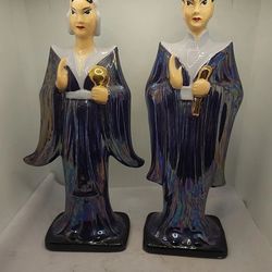 Vintage Midcentury Japanese Lustre Ware Lusterware Figurines Geisha 9"