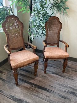 Set of Two Vintage French Provincial Cane Back Arm Chairs