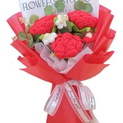 Artificial Crochet Flowers Bouquet,Completed Handmade Knitted Flowers Crocheted Roses Flowers Gift for Valentine's Day Mother's Day Birthday Wedding H