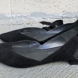 Stuart Weitzman Supersonic Black Suede Ankle Wrap Flats Size 9