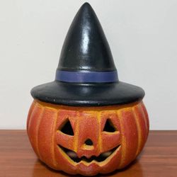 Magic Tea Light Ceramic Orange Pumpkin Jack O Lantern Halloween Porch Decor