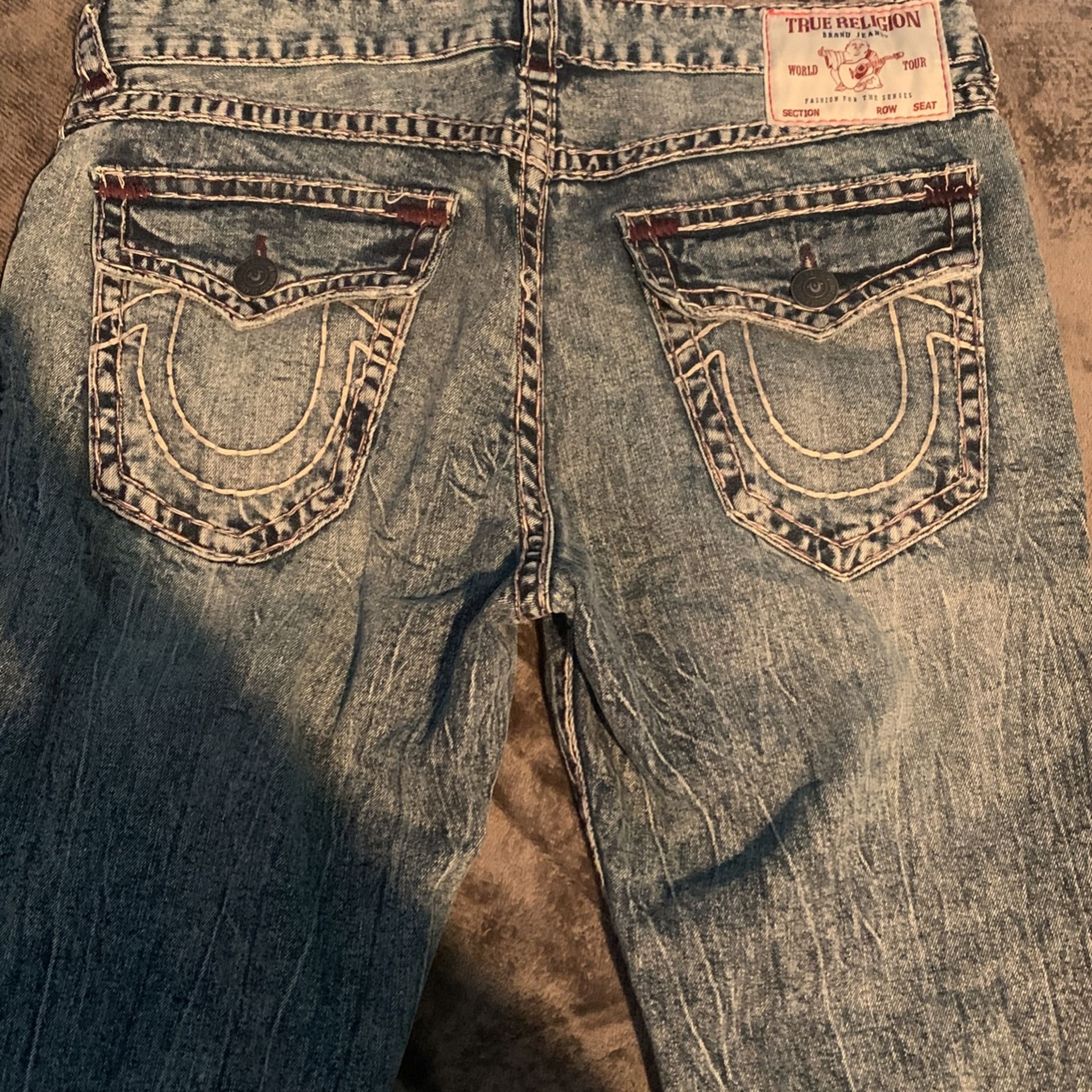 True Religion Pants (36) Lightish Blue, Purple stitching