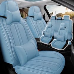 Light Blue Full Seat Covers Front And Rear With Neck And Back Pillows 