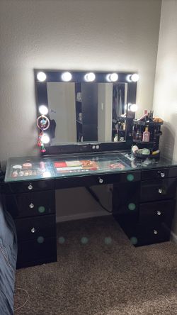 Black Vanity Mirror & Desk w Drawers