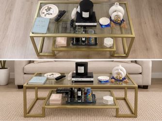 Gold & Glass 2-Tier Coffee Table – Good Condition