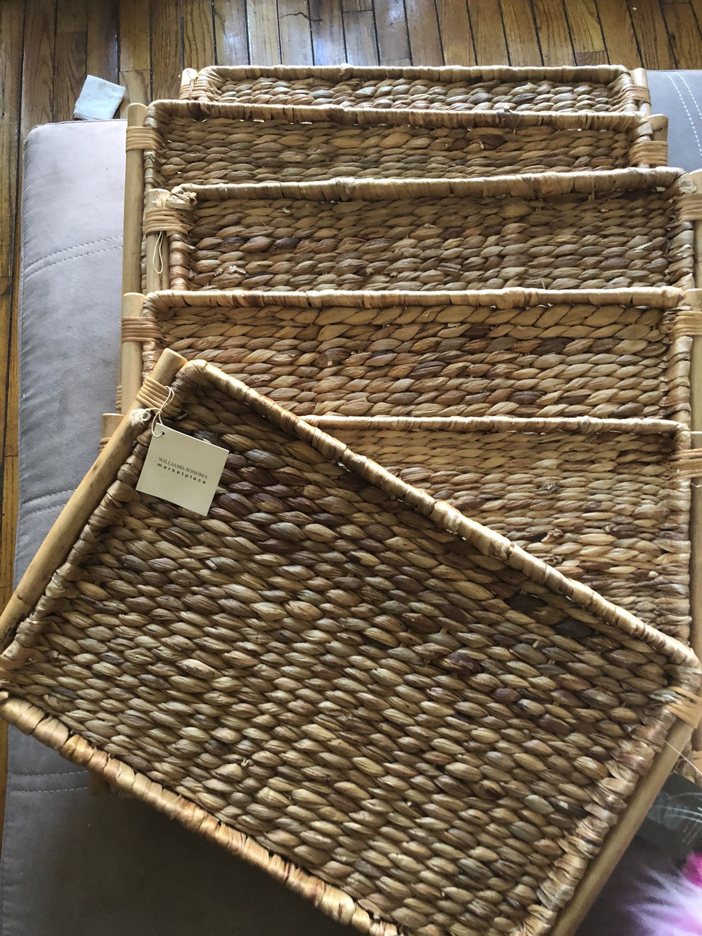 Set of 6 Williams Sonoma Rattan Trays