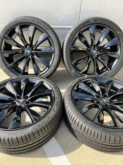 21” Original Tesla Model S Turbine Gloss Black Wheels Rims Tires TPMS OEM
