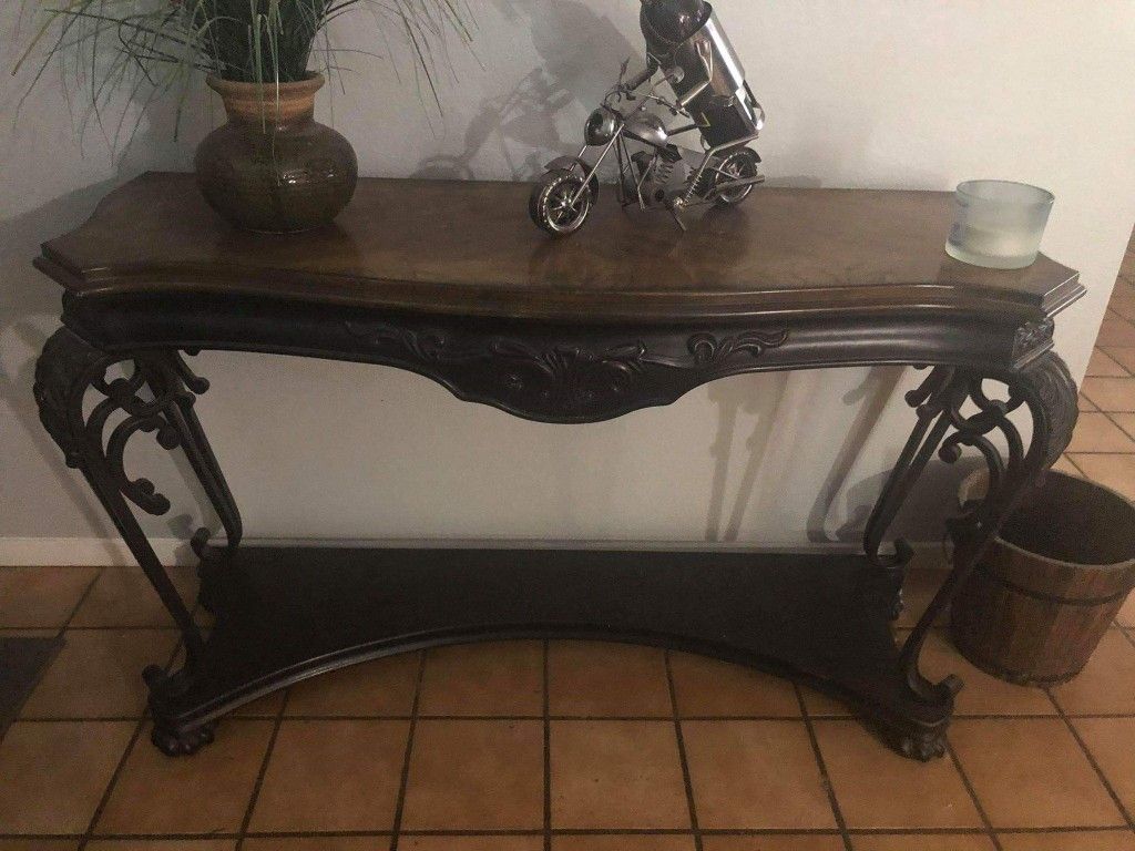 Wood and metal entry/sofa table