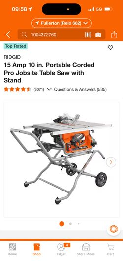 RIDGID R4514 15 Amp 10” Portable Jobsite Table Saw w/ Folding Stand – NEW IN BOX