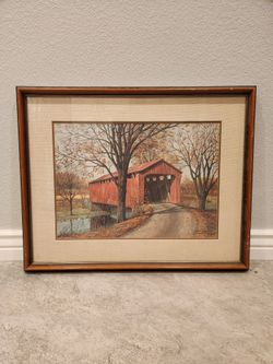 Robert T. Hayes Limited Edition Signed Print "Covered Bridge" Fall Countryside