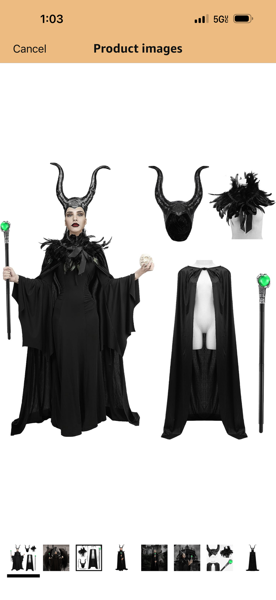 Evil Queen Horns with Feather Cape Shawl Set Black Halloween Costume for Women