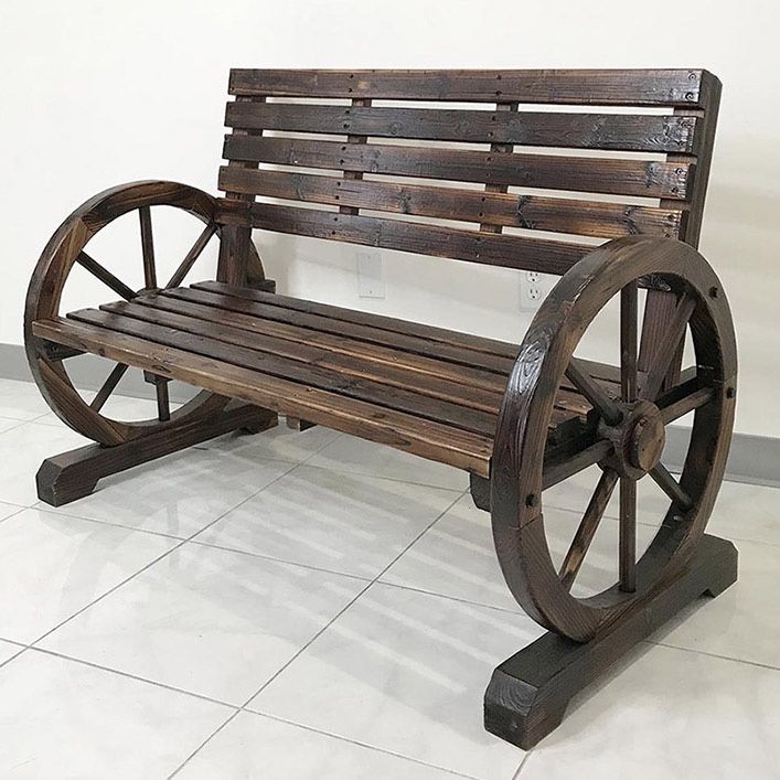 (NEW) $110 Large 50” Wooden Wagon Bench Rustic Wheel for Patio Garden Outdoor 50x23x34”