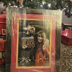 Taylor Swift Travis Kelce Autographed Picture.  Hall Of Fame Sports Memorabilia Authentication