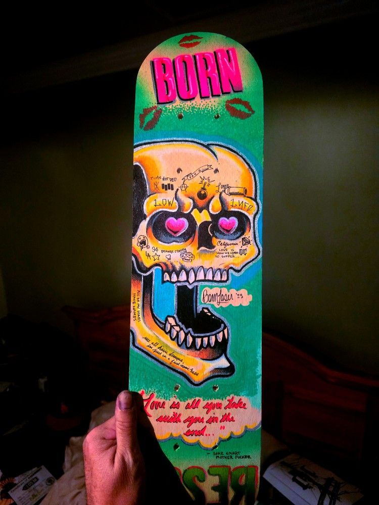 Born Loser Hand Painted Skate Board Display Deck Art Work - Graffiti Street Art Tattoo Ink