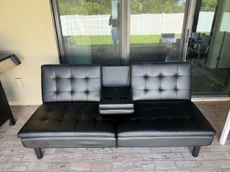 Black Faux Leather Futon