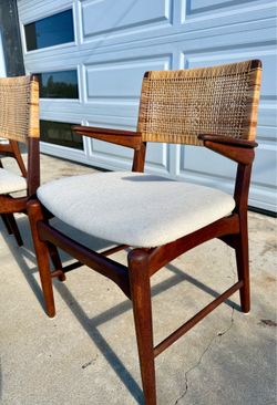 Danish Teak & Cane Dining Chairs – Set of 4