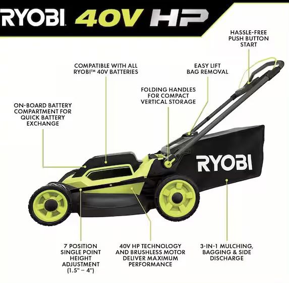 RYOBI 40V HP Brushless Walk Behind Push Mower