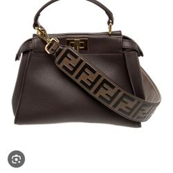 Fendi Peekaboo Brown bag tote with Monogrammed strap brown shoulder bag

