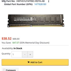 4 Of Hynix 4GB PC3-14900 DDR3-1866MHz ECC Unbuffered CL13 240-Pin DIMM