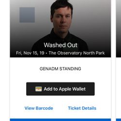 3 Tickets for Washed Out 11/15 @ North Park Observatory