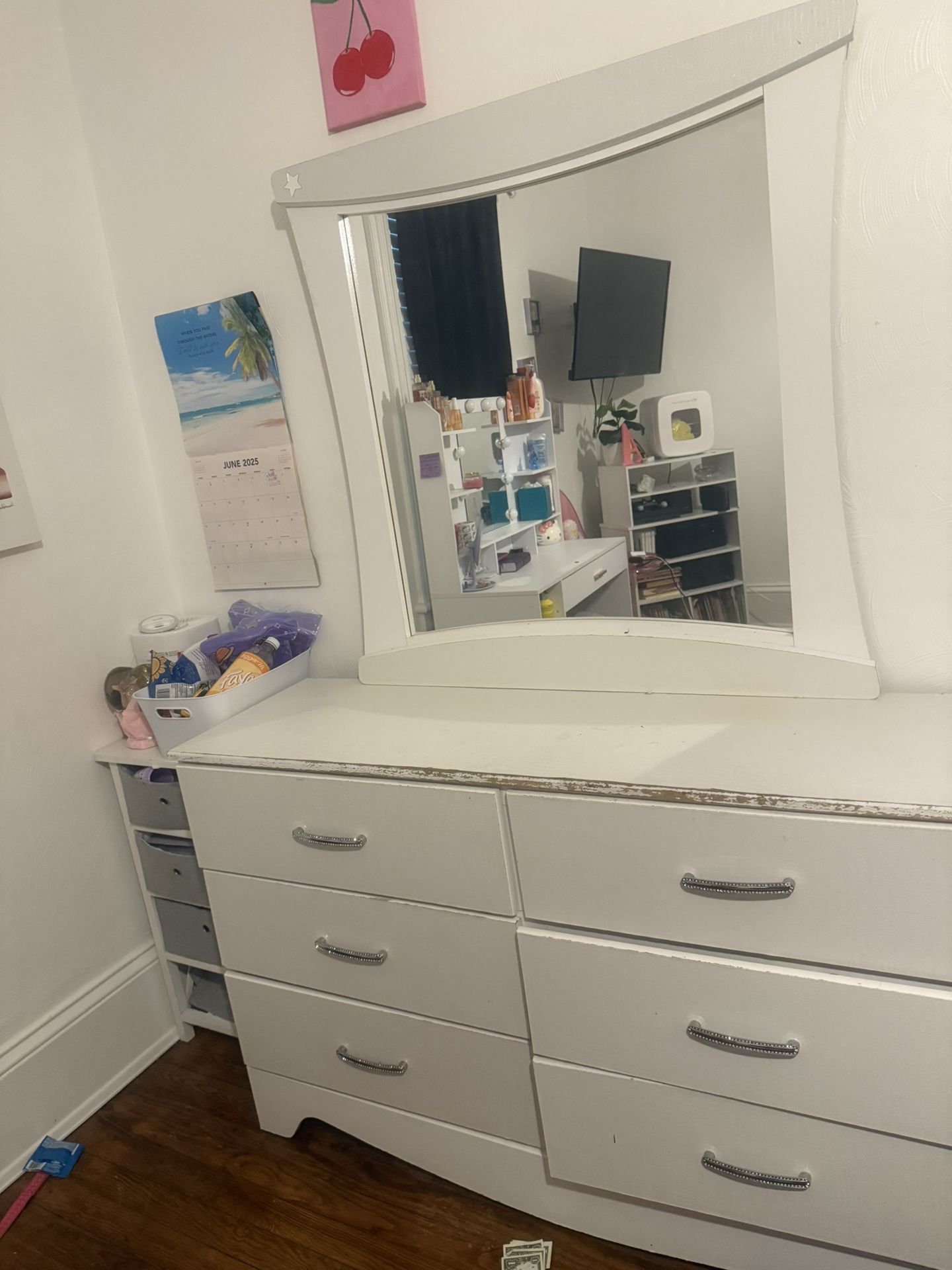 Children’s white dresser With mirror and night stand