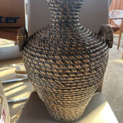 Large Wicker Oval Basket with Handles, Brown Black, Handmade, Indoor Use