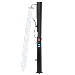 9.3 Gallon Solar Heated Outdoor Shower, 7.2FT Height, 360°Rotating Rainfall + 6FT Handheld Shower + Foot Faucet, Freestanding Black Poolside Shower wi