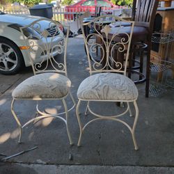 Set Of 2 Metal Seat Cushions Chairs 