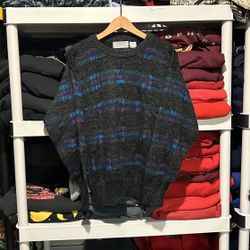 Vintage 90s Knitted Multi Color Mens Small Sweater