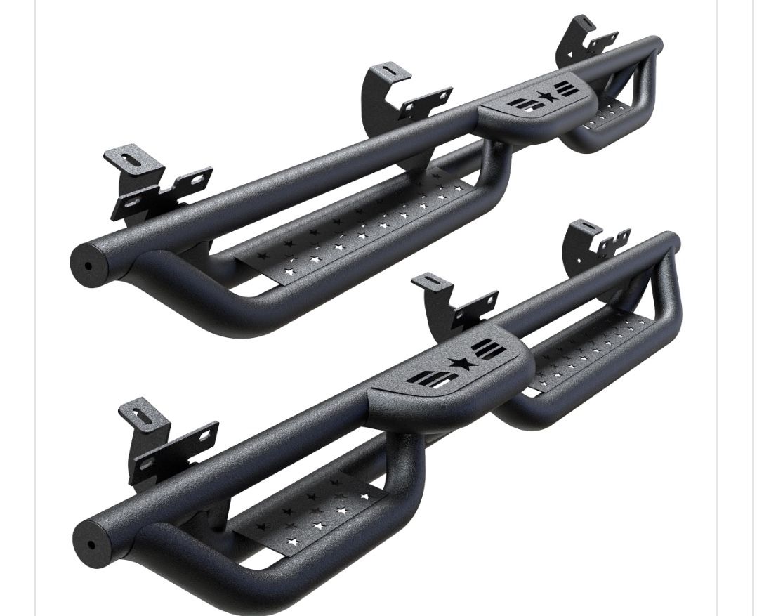 Running Boards Compatible With Jeep Wrangler JK JKU 2007-2018 Unlimited 4 Doors, 6" 2-Stairs Side Step Rails Coated Black Carbon Steel Nerf Bars