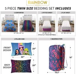 NEW in Bag 5 Piece Twin Size Reversible Bed Set Rainbow High