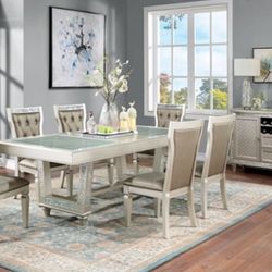 Brand New Champagne & Grey 7pc Formal Dining Table Set