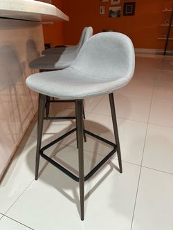 Set of 3 Modern Gray Upholstered Bar Stools