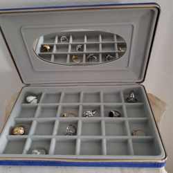 Blue Velvet Covered Ring Jewelry Box, 24 Compartments 