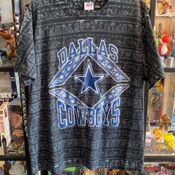 Vintage Y2K Dallas Cowboys AOP Paisley Bandana T-Shirt Sz XL 