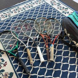 5 Tennis Rackets With Vintage Prince Bag