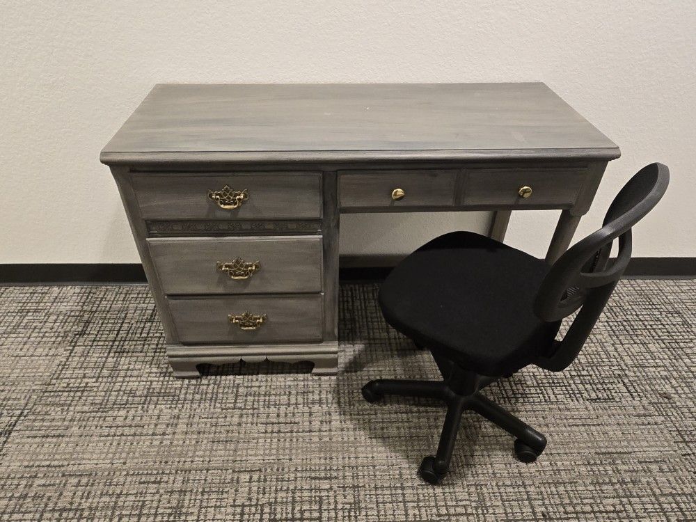 Gray Desk with Adjustable Height Office Chair