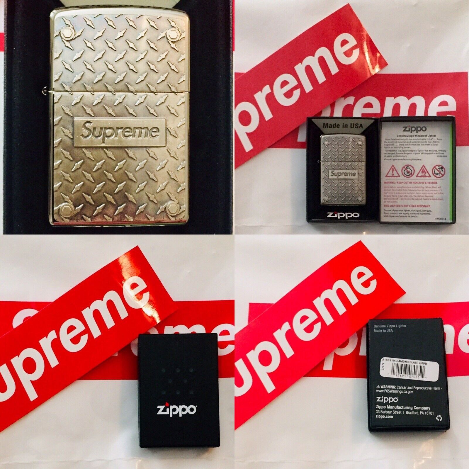 Supreme Diamond Plate Zippo Embossed SUPREME BOX LOGO