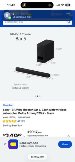SONY soundbar and subwoofer