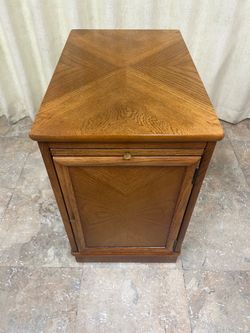 Vintage Wood Side Table with Pull-Out Tray and Magazine Rack