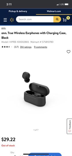 onn. True Wireless Earphones with Charging Case, Black