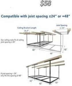 😀 FLEXIMOUNTS GR48FB 4x8 Overhead Garage Storage Rack without Decking, Storage Organization System, Heavy Duty Metal Garage Ceiling Racks, 600lbs Wei