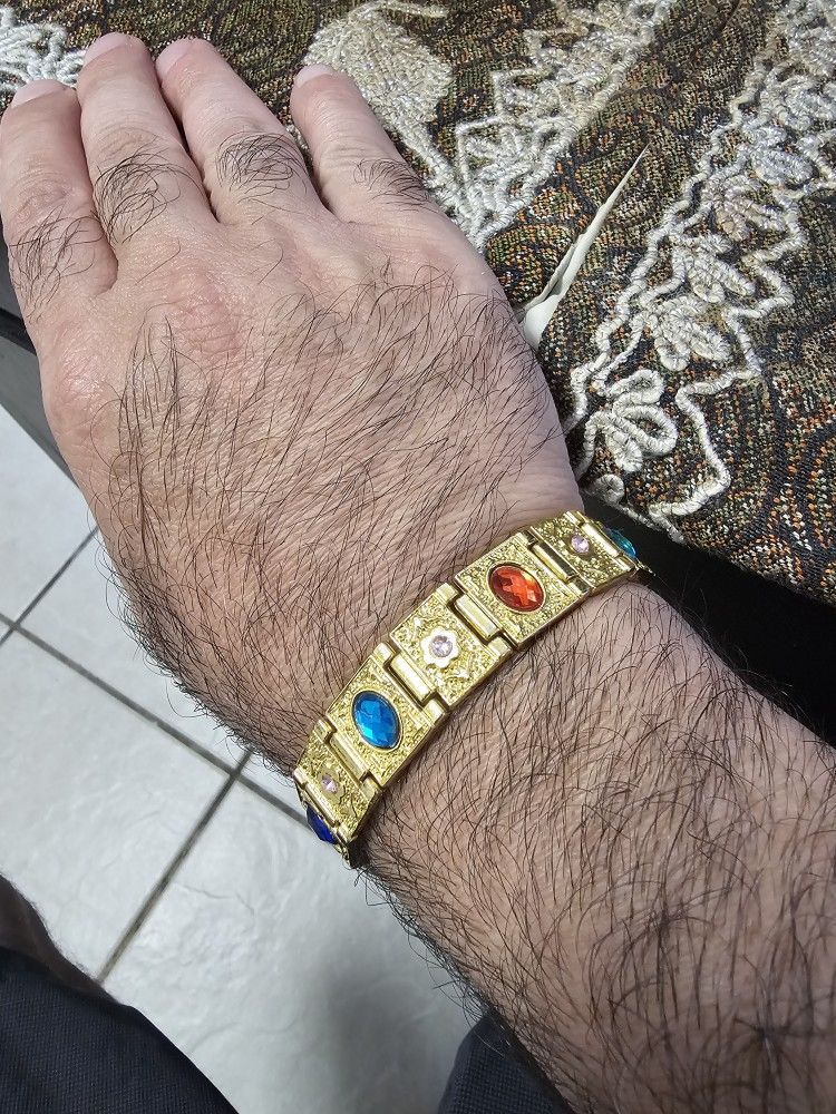 Men's Stainless Steel gold plated 8.5 inch bracelet with colorful stones