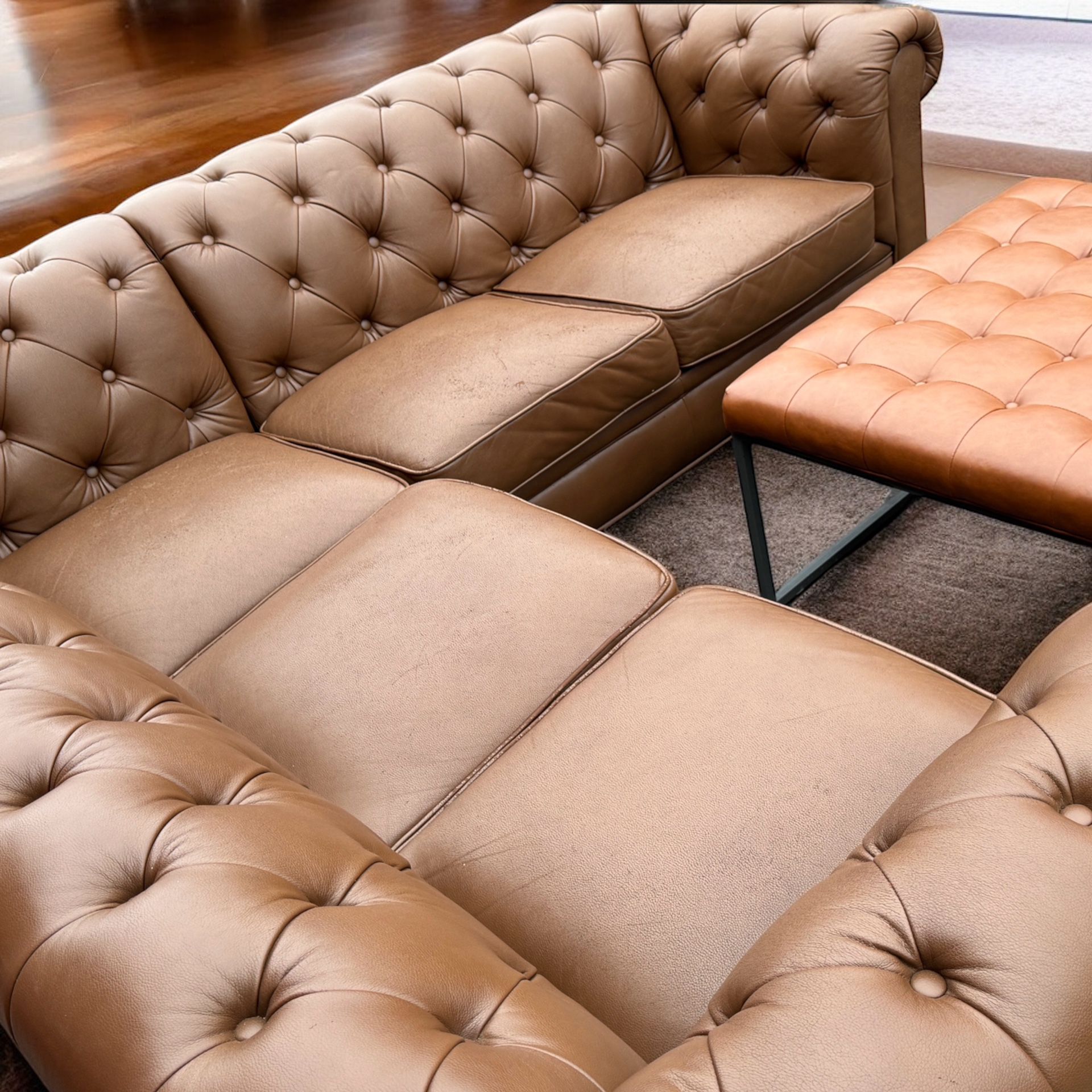 Abbyson Leather Sectional Couch With Ottoman