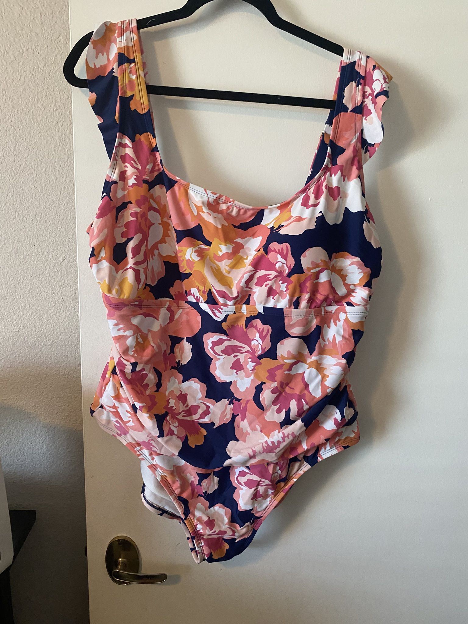 Vibrant Pink, Orange & blue,One Piece with Ruffled Straps, Women’s Plus size 22