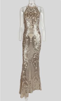YISSANG Gold XL Backless Sequin Floor Length Gown