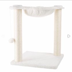 Cat Hammock with Scratching Posts for Indoor Cats (White)