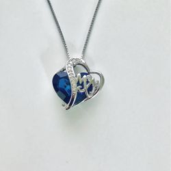 MoM Sterling Silver Box Chain And Blue Heart Pendant 